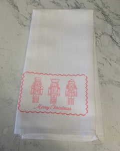 Pink  Chinoiserie Nutcracker Hand Towel - Merry Christmas