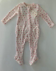 2 Way Ruffle Back Zipper Footie - Strawberry Swiss Dot