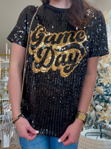 Black/Gold Game Day Sequin Top