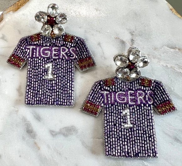 Tiger Jersey Beaded Earrings