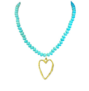 Turquoise Clearwater Beaded Necklace W/Heart Charm