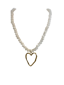 White Clearwater Beaded Necklace W/Heart Charm