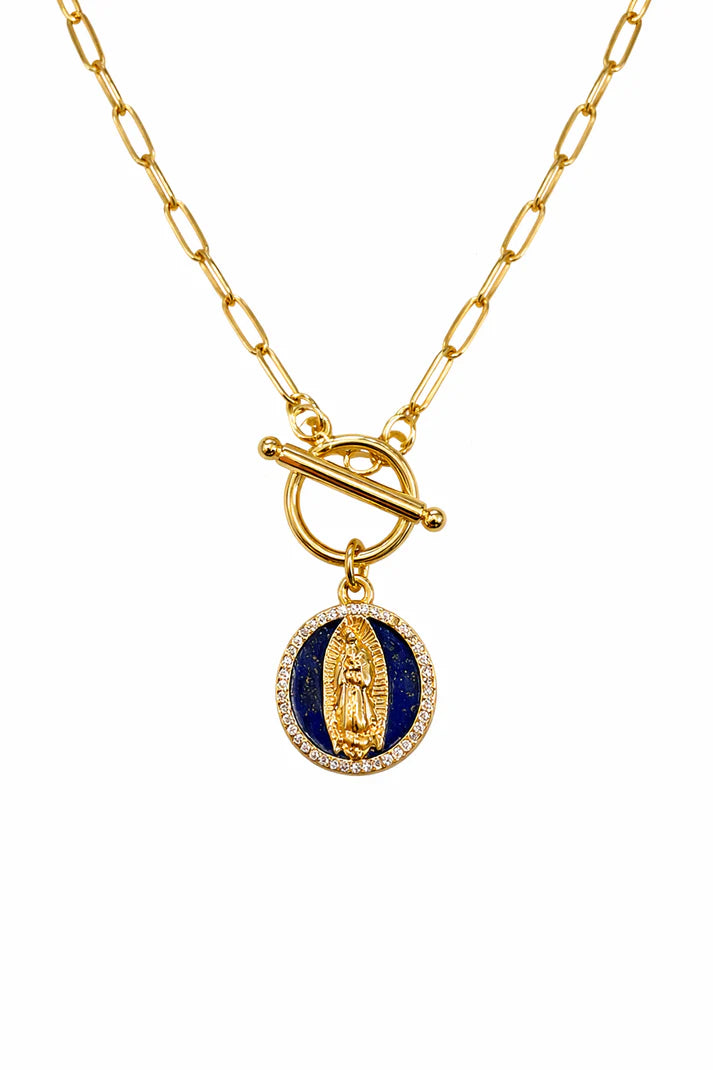 Sacred Paperclip Necklace Lapis Virgin Mary 