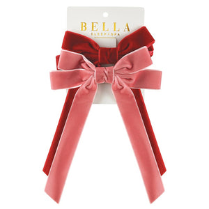 Velvet Hair Bows - Blush/Red