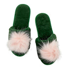 Green + Blush Pom Pom Slippers