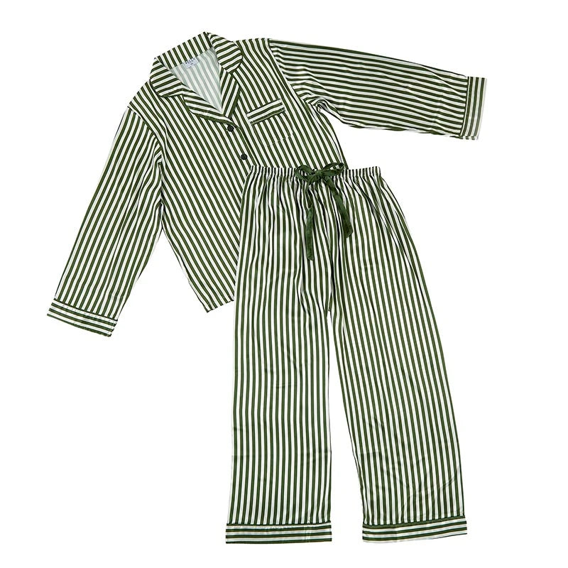 Green Stripe Long Pajama Set