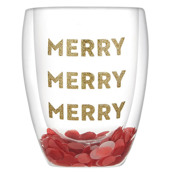 Merry Merry Merry Double Wall Wine Glass