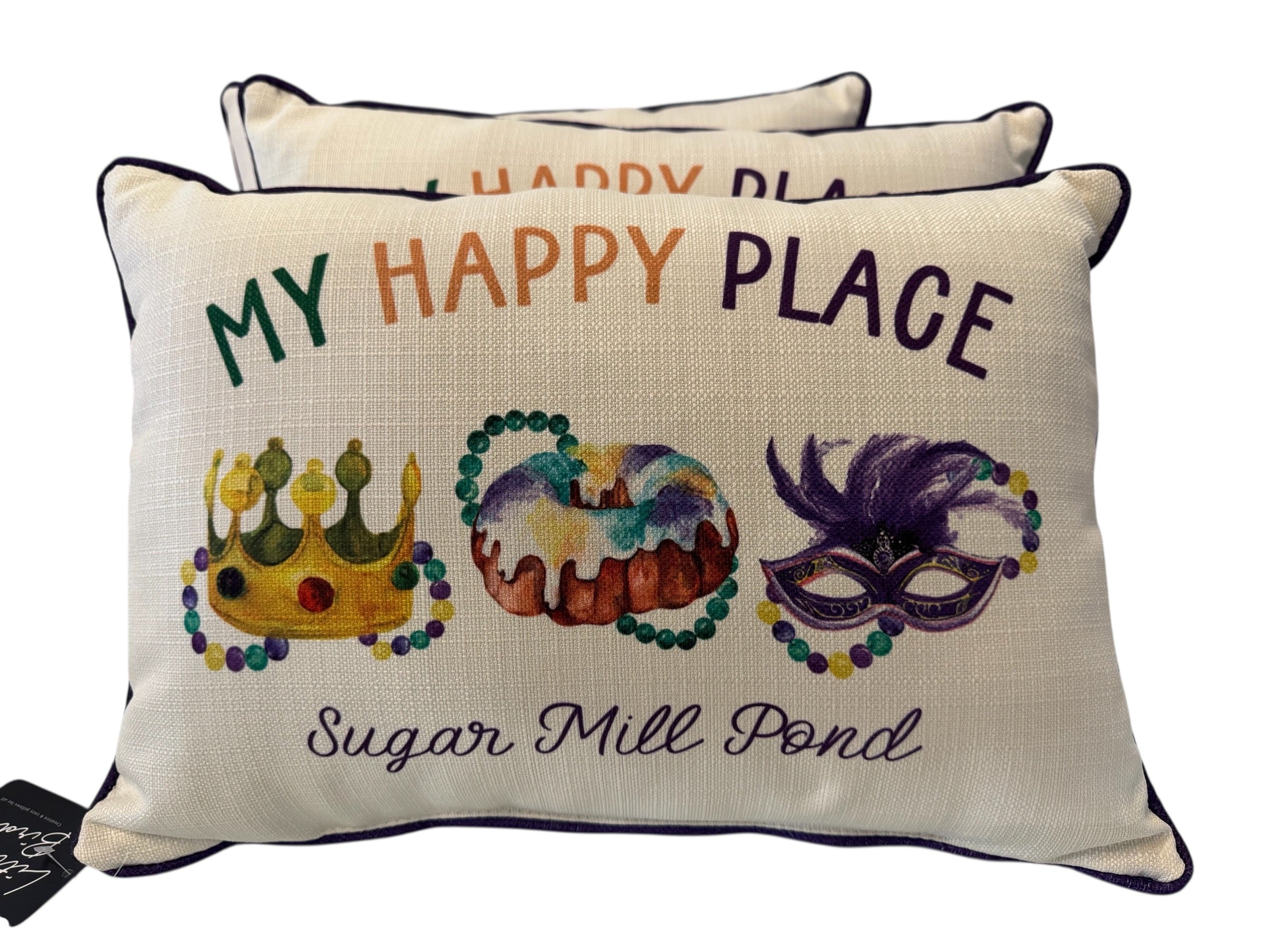 My Happy Place Mardi Gras Pillow