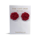 Red Beaded Pom Studs