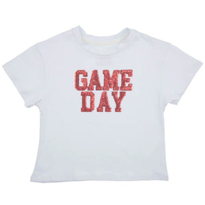 Girls Sequin Red Game Day Boxy Tee