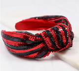 Natasha Sequin Striped Headband In Red & Black