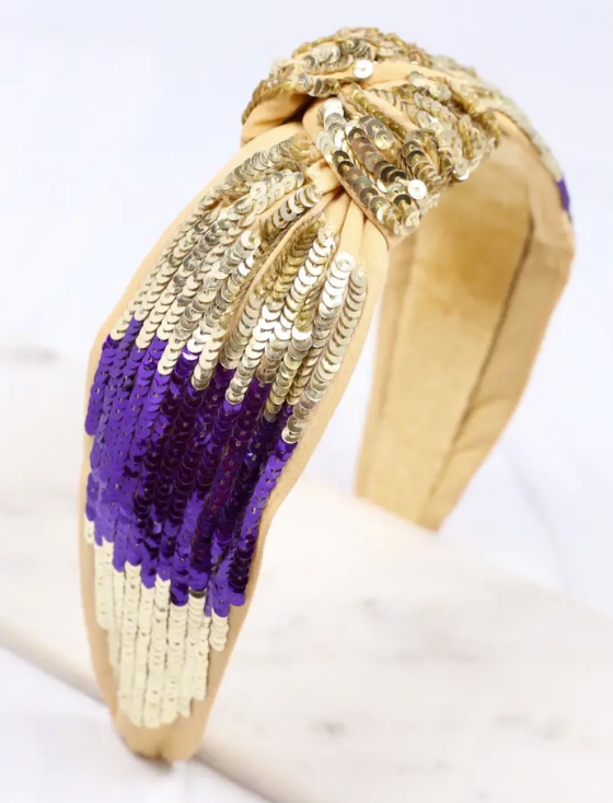Sanders Sequin Headband In Purple & Gold
