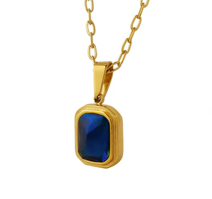 Aubrey Adele Sapphire Blue Emerald Cut Necklace