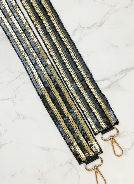 Black and Gold Sequin Gameday Purse Strap