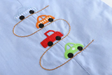Blue Car Race Track Embroidery Shortalls