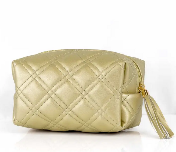 Gold Quilted Cosmetic Bag