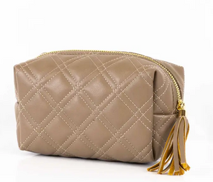 Taupe Quilted Cosmetic Bag