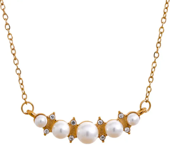 Aubrey Adele Five Pearls with Sparkle Necklace