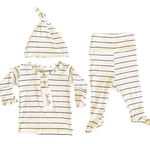 White And Black Stripes Baby Outfit And Hat Set