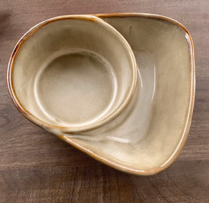 Taupe Stoneware Cracker and Soup Bowl