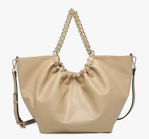 Taupe Stassi Slouchy Satchel w/ Chain