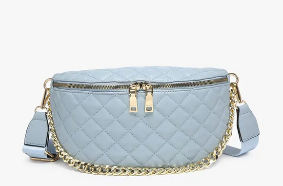 Blue/Gray Sylvie Quilted Belt Bag w/ Chain Strap