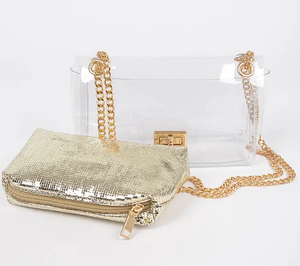 Clear Clutch with Shiny Gold Pouch