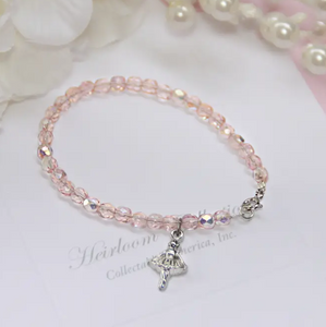 Dance Ballerina Pink Crystal Bracelet 6"