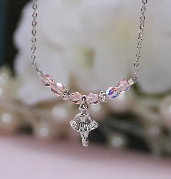Dance Ballet Pink Crystal Necklace
