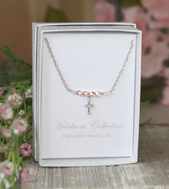Pastel Pink Faceted Pearl Cross Necklace