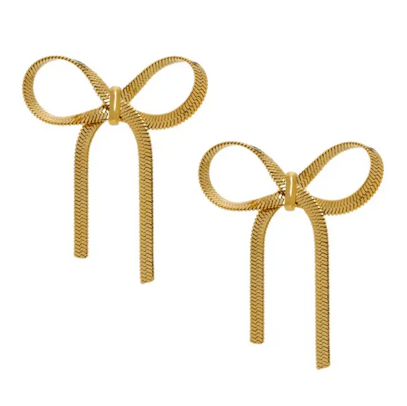 Bow Herringbone Earrings 18K Gold Filled