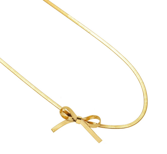 Bow Herringbone Necklace 18K Gold Filled