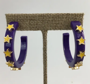 Purple and Gold Star Hoop Earrings