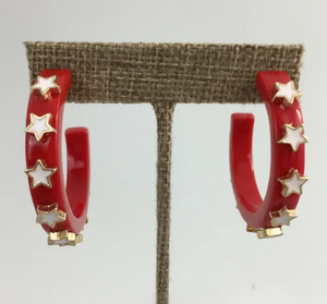 Red and White Star Hoop Earrings