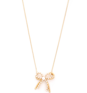 Pearl And Gold Bow Necklace