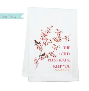 Standing On The Word Tea Towel - Numbers 6:24 Cherry Blossoms