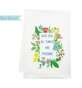 Standing On The Word Tea Towel - Matthew 19:26 Floral