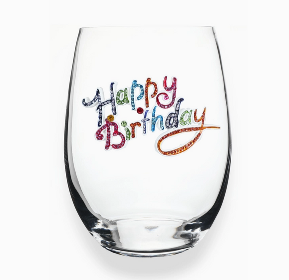 Happy Birthday Jeweled Stemless Wine Glass