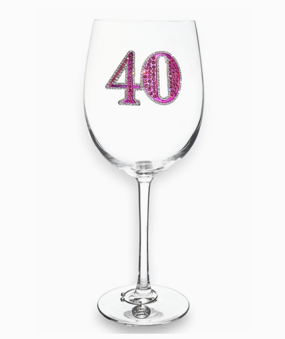 40th Birthday Jeweled Stemmed Wine Glass