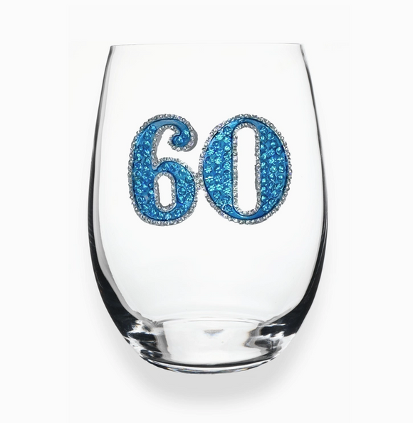 60th Birthday Jeweled Stemless Wine Glass