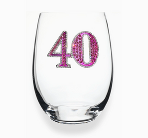 40th Birthday Jeweled Stemless Wine Glass