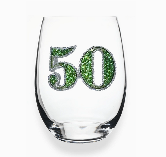 50th Birthday Jeweled Stemless Wine Glass