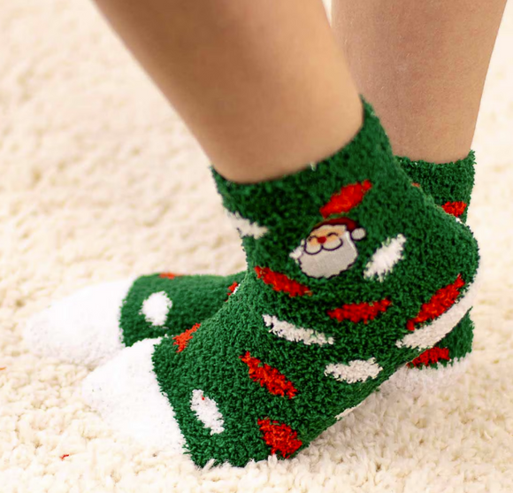 Kid's Embroidered Santa Face Cozy Socks