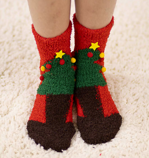 Kid's Pom Pom Christmas Tree Cozy Socks