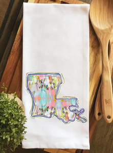 State of Louisiana Watercolor Tea Towel