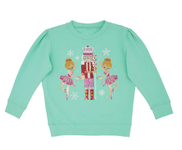 Sequin Nutcracker Sweatshirt- Mint Green