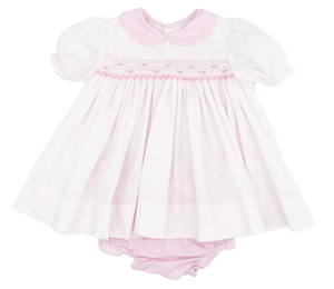 Polka Dot Smocked Dress With Bloomers