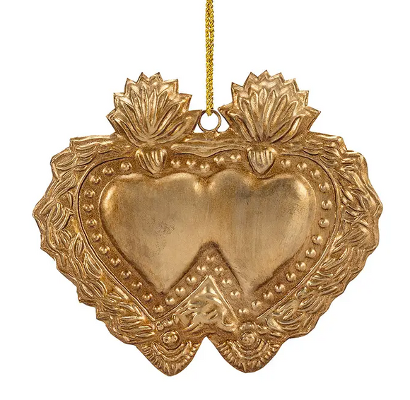 Flame Top Double Heart Ornament