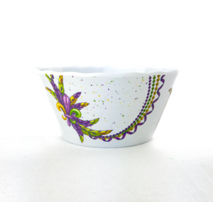 Mardi Gras Beads & Feather Melamine Bowl