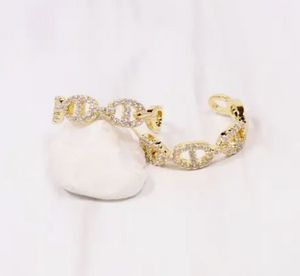 Mickie Cz Link Hoop Earring Gold